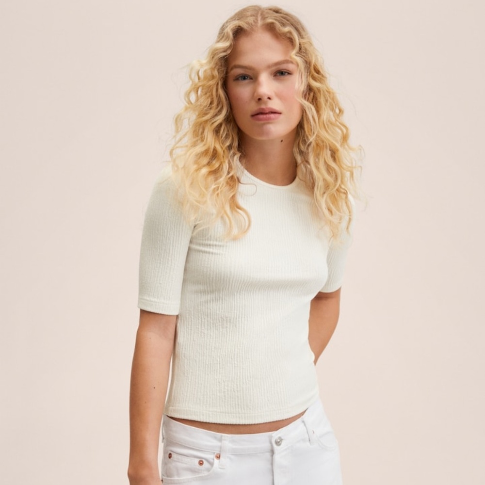 Mango Ivory T-Shirt Textured